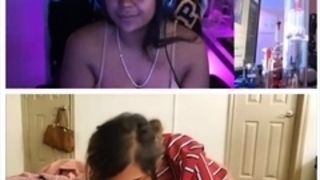 Big tit brunette sucks a big cock blowjob POV