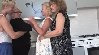 Hot group hump with senior step moms and young guy