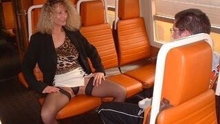Milf and youthfull boy in train