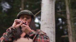 Smoking salami and masturbation in the forest! Real chick climax in nature