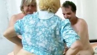 Monstrous granny Has trio Way fuck-fest