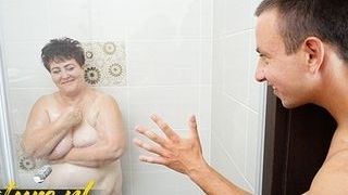Wooly plumper granny Waiting For Her Toyboy In The bathroom