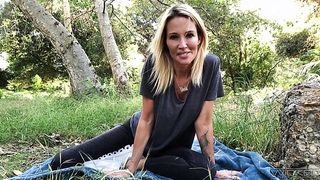 Having fun outdoors on her own sexy blonde Jessica Drake and her solo