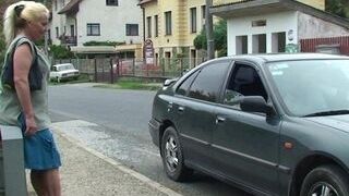 Man picks up older ash-blonde grannie for rear end-plow