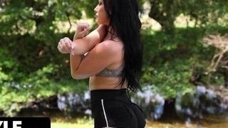 Fitness milf With huge rump Does Her Caboose workouts Outdoors And Her vagina workout Indoors
