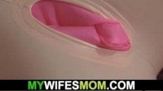 Blonde mother-in-law riding his horny cock