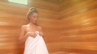 Light-haired with lengthy gams drilled by a stranger in a sauna