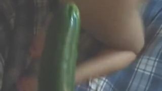 I make my wife cum with a cucumber