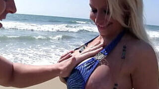 Towheaded Mature ultra-cutie with juggling Monster boobs Pick Up and chat to nail by Stranger at the Beach