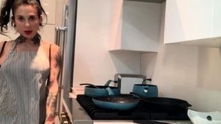 Tattooed horny MILF put dildo in pussy