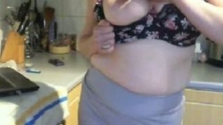 Busty mature wife flashes her big tits and fat pussy